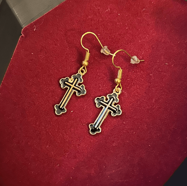 Tiny gold cross earrings