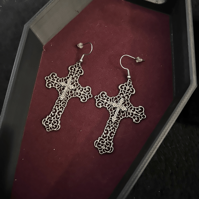 Filigree cross earrings