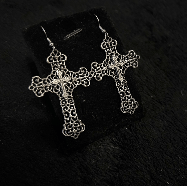 Filigree cross earrings