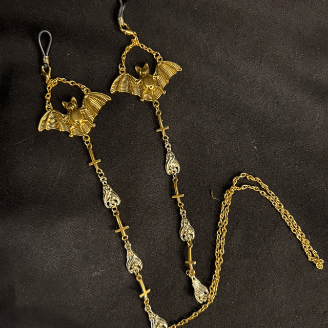 Gold vampire bat glasses chain