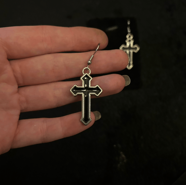 Black cross earrings