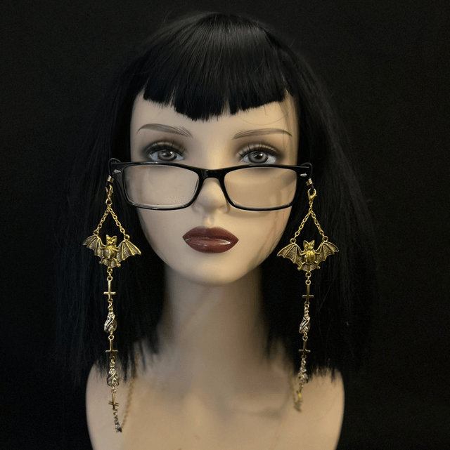 Gold vampire bat glasses chain