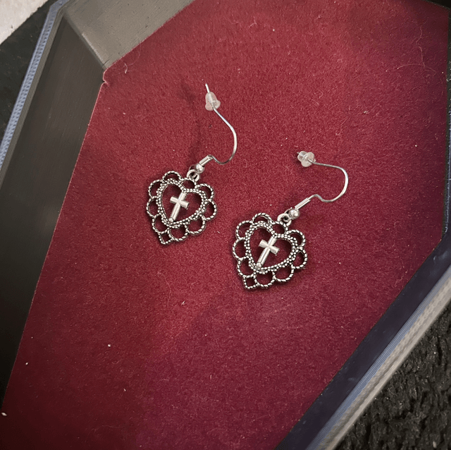 Heart cross earrings 