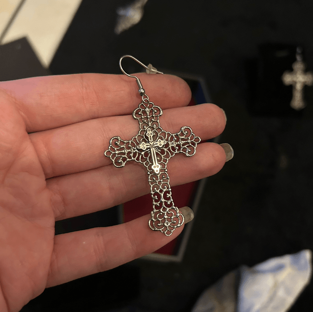 Filigree cross earrings