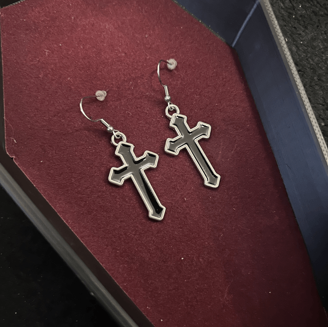 Black cross earrings