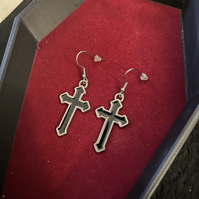 Black cross earrings