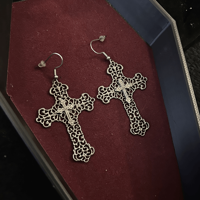 Filigree cross earrings