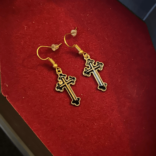 Tiny gold cross earrings