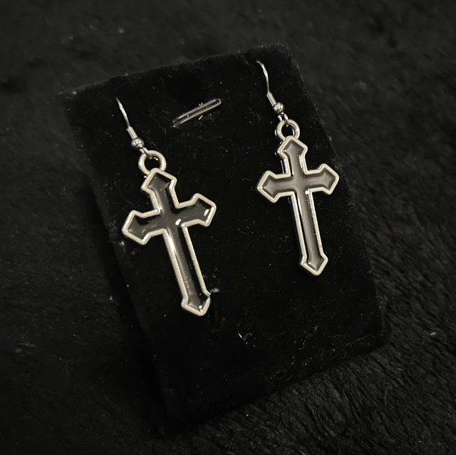 Black cross earrings